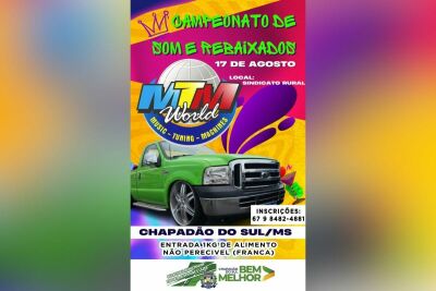 Imagem da notícia Campeonato de Som e Carros Rebaixados agita Chapadão do Sul em agosto